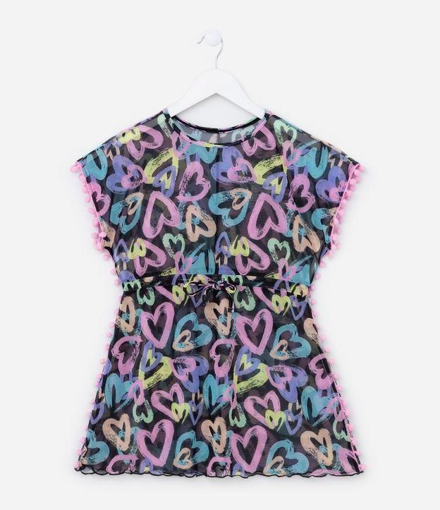 Saída de Praia Infantil em Tule com Estampa Corações - Tam 3 a 16 Anos - 1