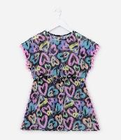 Saída de Praia Infantil em Tule com Estampa Corações - Tam 3 a 16 Anos - 1