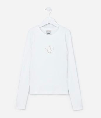 Blusa Infantil Canelada com Bordado de Estrela - Tam 5 a 14 Anos