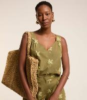 Blusa sem Manga em Tricoline com Bordado Coqueiros - 1