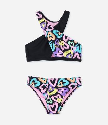 Biquíni Infantil Transpassado com Estampa Corações - Tam 5 a 14 Anos