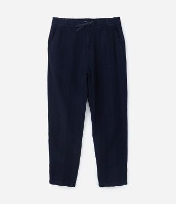 Calça Básica em Algodão com Textura e Cós Elástico