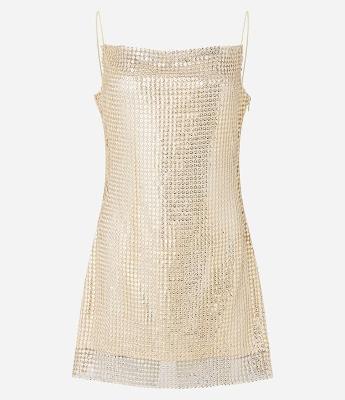 Vestido Curto em Paetê Metalizado com Decote Degagê