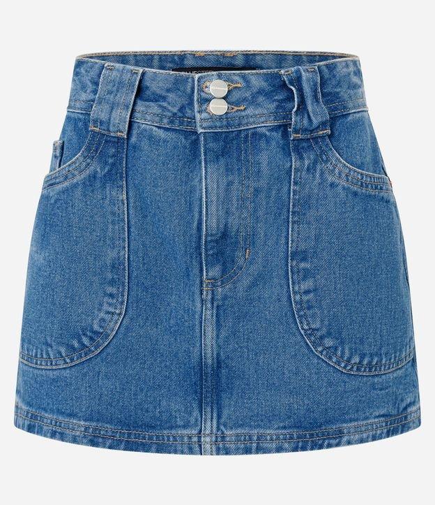 Saia Curta em Jeans com Botões Duplo no Cós e Bolso Carpinteiro - 1