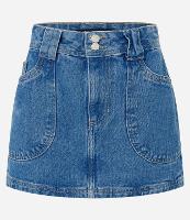 Saia Curta em Jeans com Botões Duplo no Cós e Bolso Carpinteiro - 1