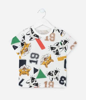 Camiseta Infantil com Estampa College e Bichinhos - Tam 1 a 5 Anos