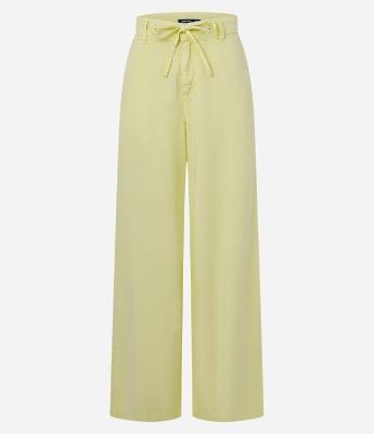 Calça Wide Leg em Sarja com Cordão no Cós