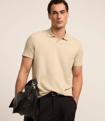 Camisa Polo Regular em Algodão com Textura