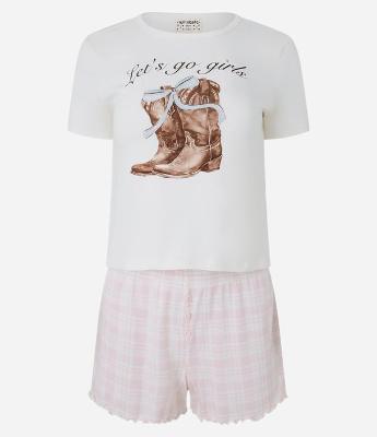 Pijama Short Doll em Algodão com Estampa Botas