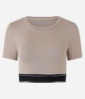 Camiseta Cropped Esportivo em Microfibra com Elástico Contrastante - 1
