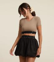 Camiseta Cropped Esportivo em Microfibra com Elástico Contrastante - 2