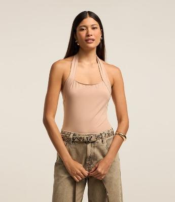 Body Frente Única em Microfibra com Decote Quadrado