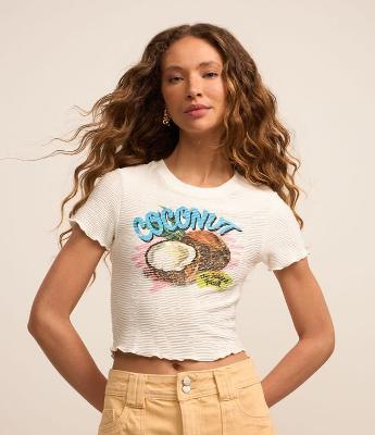 Blusa Baby Look Texturizada Estampa Coconut