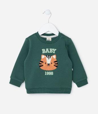 Blusão Infantil em Moletom com Estampa Tigrinho College Baby - Tam  0 a 18 meses