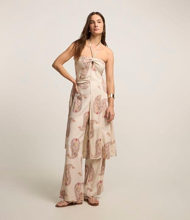 Calça Pantalona em Linho com Cós Elástico - 1