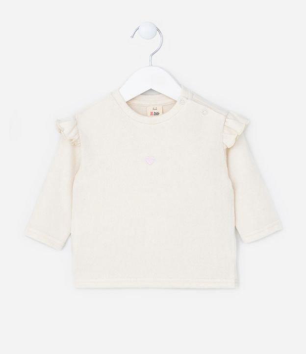 Blusa Infantil em Tricô com Bordado de Coração e Babados - Tam 0 a 18 Meses - 1