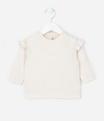 Blusa Infantil em Tricô com Bordado de Coração e Babados - Tam 0 a 18 Meses