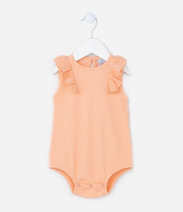 Body Infantil Canelado com Babado Broderie nas Cavas - Tam 0 a 18 meses - 1