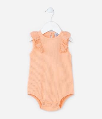 Body Infantil Canelado com Babado Broderie nas Cavas - Tam 0 a 18 meses