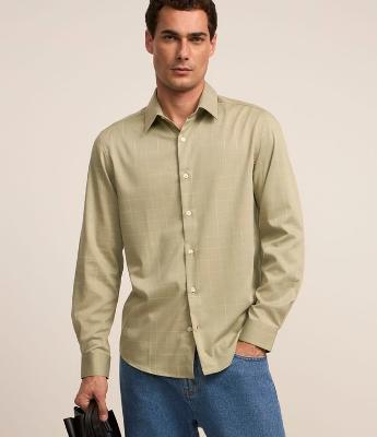 Camisa Regular com Fibra de Bambu e Estampa Xadrez