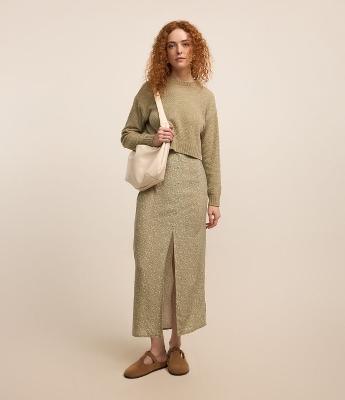 Saia Midi em Alfaiataria Floral Liberty e Fenda Frontal