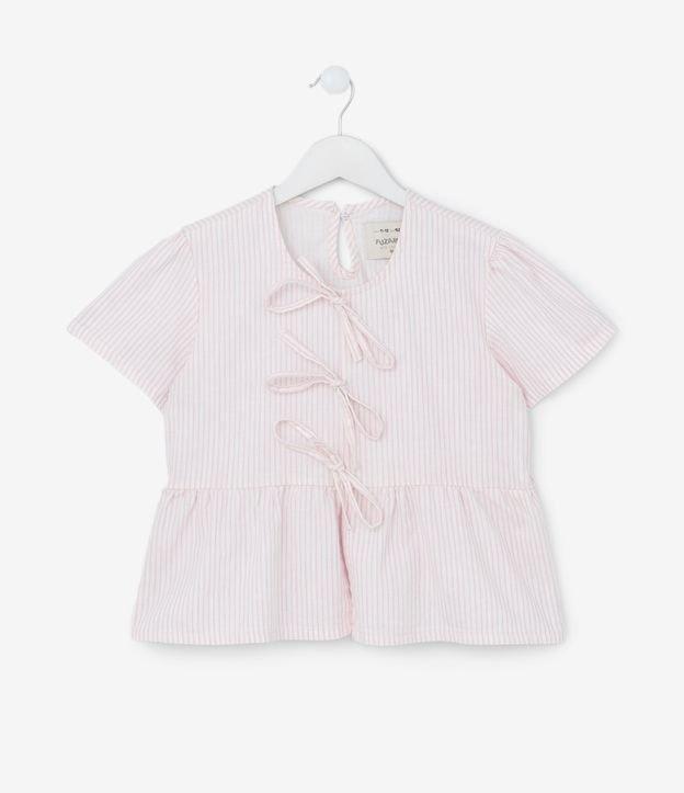 Blusa Infantil com Lacinhos e Estampa Listrada - Tam 5 a 14 Anos - 1