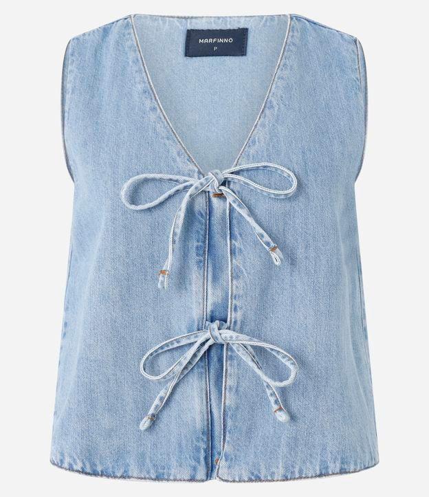 Blusa Sem Manga em Jeans com Laços Frontais - 1