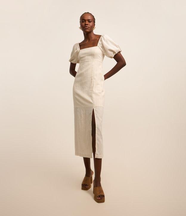 Vestido Long Midi em Viscolinho com Manga Bufante - 1
