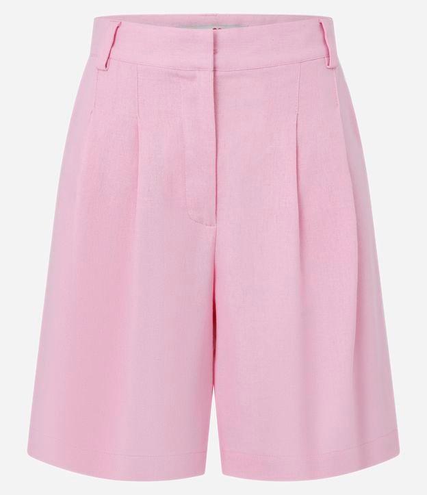 Bermuda Alfaiatada em Viscolinho com Cintura Alta e Pregas - 1