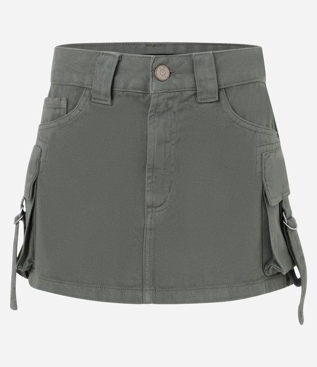 Saia Curta em Sarja com Bolsos Cargo e Fivelas - 1