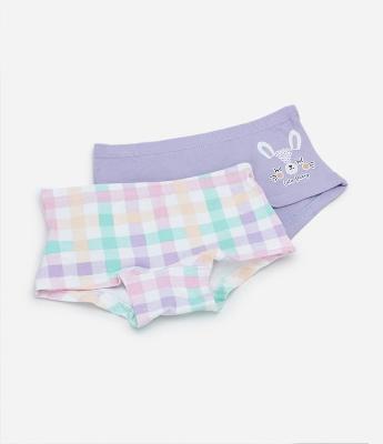 Kit 02 Calcinhas Boxer Infantis com Estampa Coelho e Xadrez - Tam 4 a 12 Anos