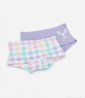 Kit 02 Calcinhas Boxer Infantis com Estampa Coelho e Xadrez - Tam 4 a 12 Anos - 1