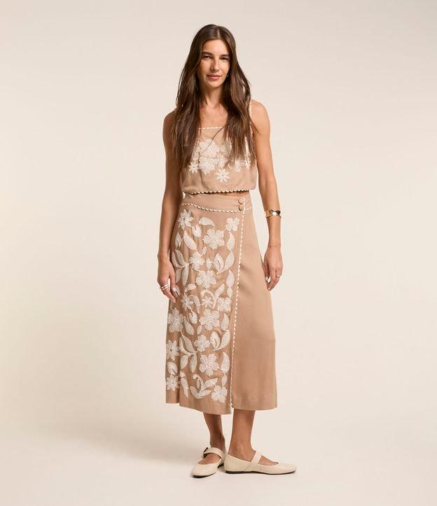 Saia Midi em Viscolinho com Transpasse e Borda Nuvem - 1