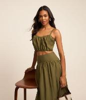 Blusa Cropped Franzida em Tricoline com Lastex - 1