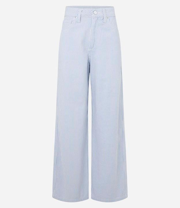 Calça Wide Leg Cintura Alta em Sarja com Listras - 1