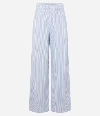 Calça Wide Leg Cintura Alta em Sarja com Listras