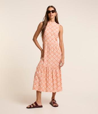 Vestido Evasê em Viscose Floral Liberty e Decote Halter