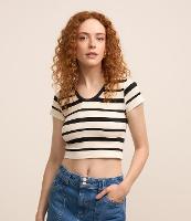Blusa Cropped em Poliamida Seamless com Listras e Decote V - 1