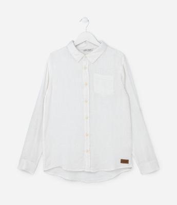 Camisa Infantil em Linho com Bolsinho - Tam 5 a 14 Anos