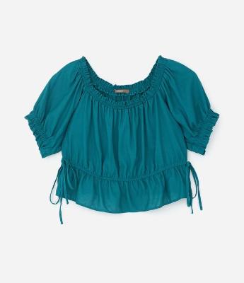 Blusa em Viscose Linho com Manga Bufante Curve & Plus Size