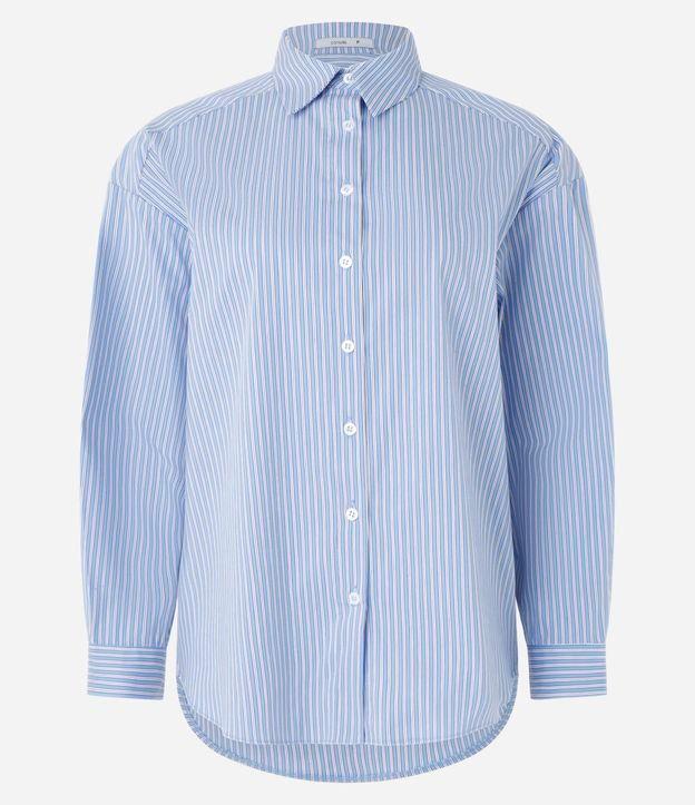 Camisa Oversized Listrada em Tricoline com Fio Tinto - 1