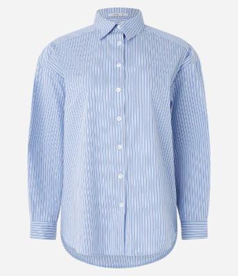 Camisa Oversized Listrada em Tricoline com Fio Tinto