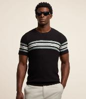 Camiseta Slim em Algodão com Textura e Listras Horizontais - 1