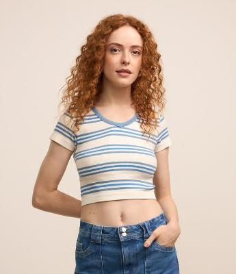 Blusa Cropped em Poliamida Seamless com Listras