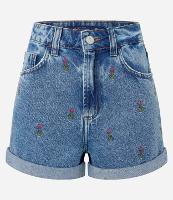 Short Mom em Jeans com Bordadinhos de Tulipas - 1