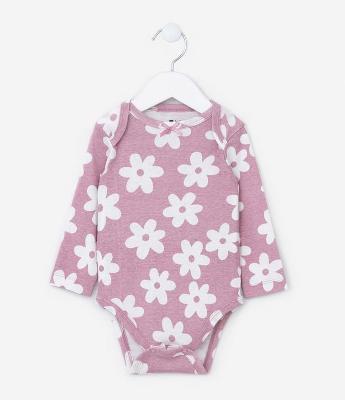 Body Infantil em Suedine com Estampa Floral - Tam 0 a 18 meses