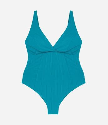 Maiô Texturizado com Decote V Transpassado Curve & Plus Size