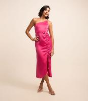 Vestido New Midi em Cetim com Franzidinho e Fenda - 1