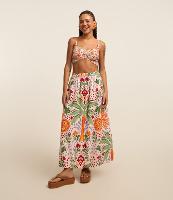 Saia New Midi em Viscose e Linho com Estampa Tropical - 1