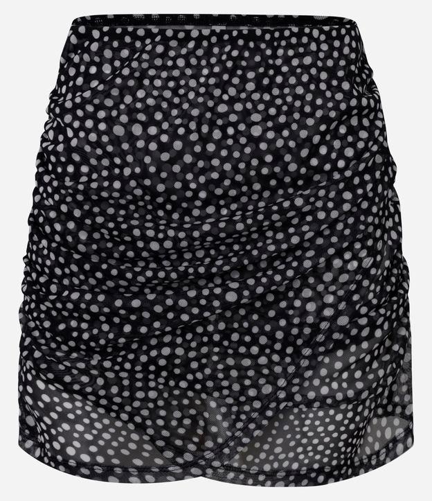 Saída de Praia Saia com Tule Estampado de Poá e Franzido - 1